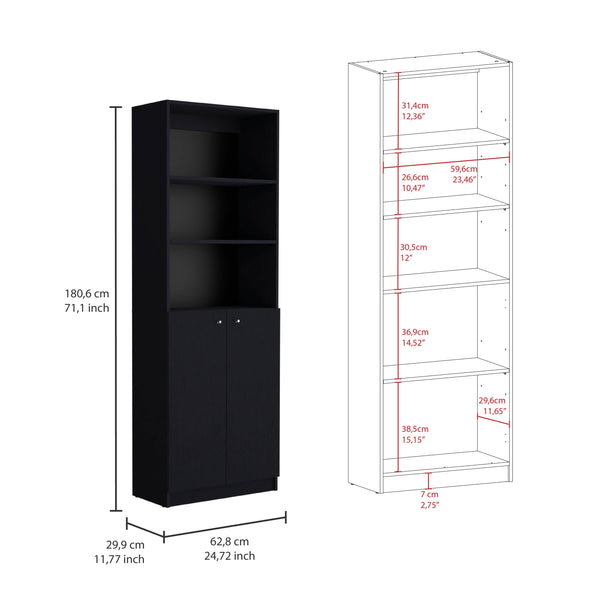 English Elm Home Modern 2-Door Bookcase - Stylish Storage Unit With Open Shelves & Concealed Cabinet Space B200137820