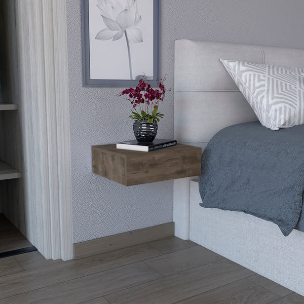 English Elm Milano Floating Nightstand Wall-Mounted with Drawer, Space-Saving Dark Brown End Table for Bedroom B200137821
