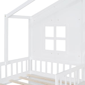 English Elm Twin House Bed with Sofa and Built-In Storage Drawers, Kids Platform Bed with Reading Nook Cozy Design White 43.5 L x 26.3 W x 9.25 H N733S337609K