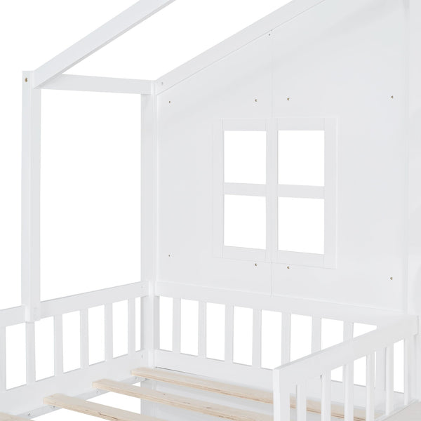 English Elm Twin House Bed with Sofa and Built-In Storage Drawers, Kids Platform Bed with Reading Nook Cozy Design White 43.5 L x 26.3 W x 9.25 H N733S337609K