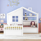 Hearth and Haven Twin Size House Bed with Sofa, Kids Platform Bed with Two Drawers and Storage Shelf HL000065AAK