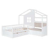 Hearth and Haven Twin Size House Bed with Sofa, Kids Platform Bed with Two Drawers and Storage Shelf HL000065AAK