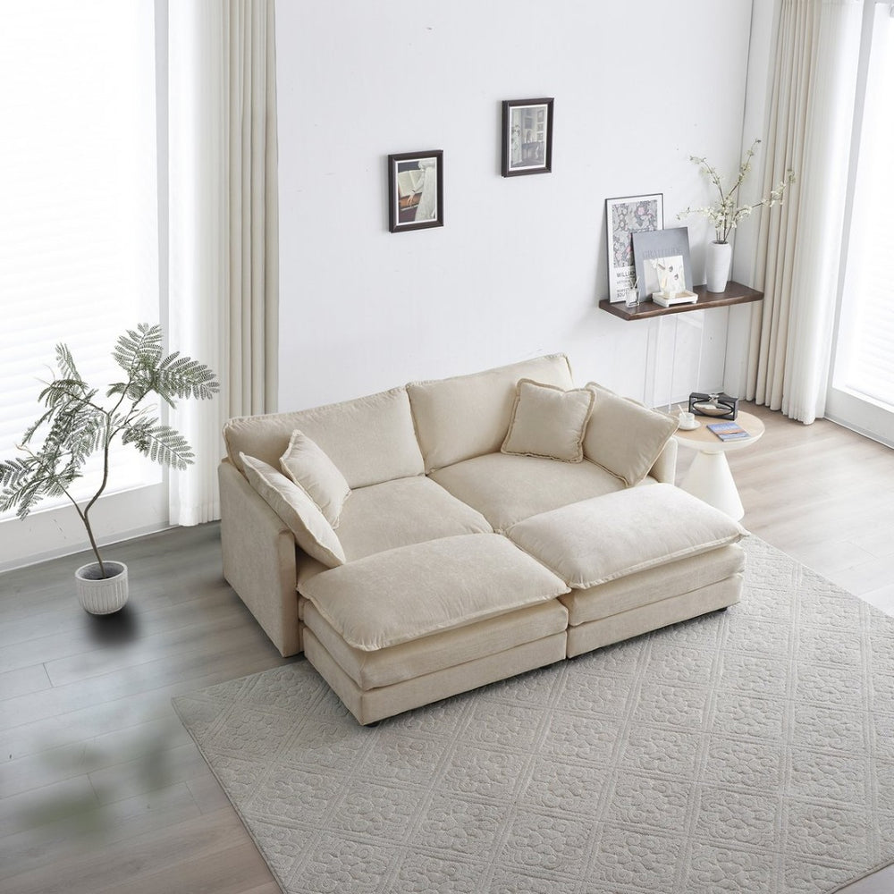 English Elm 4 Piece Modular Chenille Sectional Sofa Set with Ottomans for Living Room Comfort W714S00896