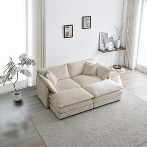 English Elm 4 Piece Modular Chenille Sectional Sofa Set with Ottomans for Living Room Comfort W714S00896