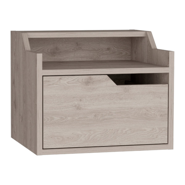 English Elm Busan Floating Nightstand with Single Drawer and Two-Tier Shelves — Wall-Mounted Modern Storage Solution Gray 18 L x 17 W x 5 H B200137839