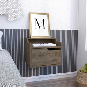 English Elm Busan Floating Nightstand with Single Drawer and Two-Tier Shelves — Wall-Mounted Modern Storage Solution Brown 18 L x 17 W x 5 H B200137841