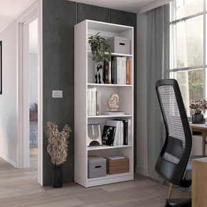 English Elm Home 4 Shelves Bookcase with Tiered Storage & Lower Shelf for Books Decor Organizing, Sleek Manufactured Wood Design White 44.9 L x 28.4 W x 3.2 H B070137828