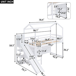 English Elm Twin House Loft Bed with Slide, Storage Shelves and Built-In Light — Playhouse Design, Sturdy 400lb Capacity White GX000355AAK