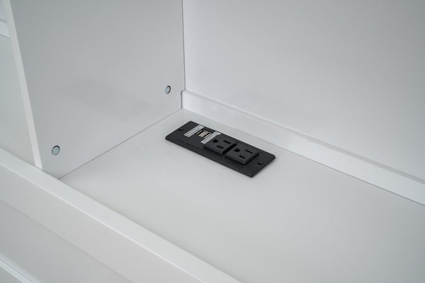 English Elm Full Full Size platform bed with trundle, 3 under-bed drawers, headboard shelves and USB ports—durable pine construction for storage and extra sleeping space White GX000352AAK