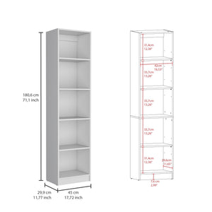 English Elm Home Xs 5-Tier Slim Bookcase White – Tall 71.1" Particle Board Storage, CARB Compliant Elegance B200137829