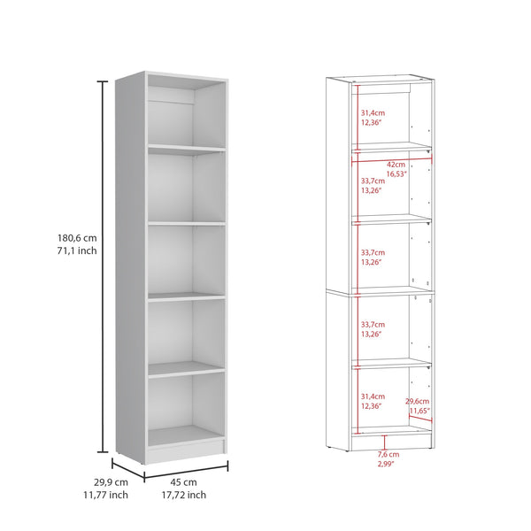 English Elm Home Xs 5-Tier Slim Bookcase White – Tall 71.1" Particle Board Storage, CARB Compliant Elegance B200137829