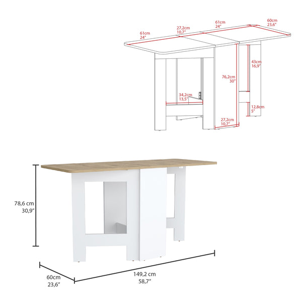 English Elm Gateleg Folding Table Compact Expandable Dining Table White/Macadamia Space-Saving 58" Width B070137833