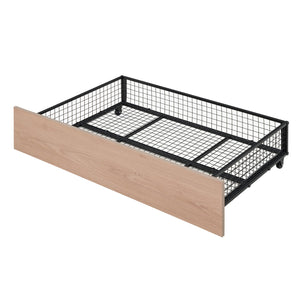 English Elm Full Triple Bunk Bed with Drawers and Built-in Desk Shelves, Space-Saving Metal & Wood Design for Families Black SF000028AAB