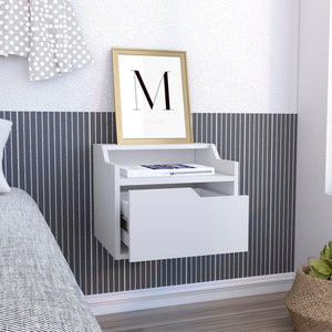 English Elm Busan Floating Nightstand with Single Drawer and Two-Tier Shelves — Wall-Mounted Modern Storage Solution White 18 L x 17 W x 5 H B200137840