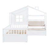 Hearth and Haven Twin Size House Bed with Sofa, Kids Platform Bed with Two Drawers and Storage Shelf HL000065AAK