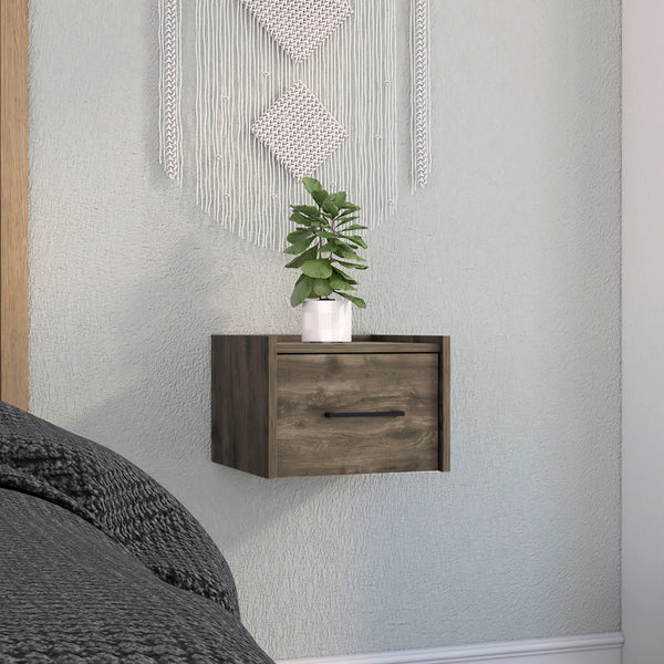 English Elm Boa Floating Nightstand Wall-Mounted Single Drawer Dark Brown – Space-Saving Nightstand, 13.8"x13.2" Top, Easy Assembly B070137815