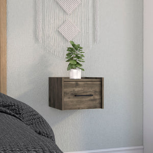 English Elm Boa Floating Nightstand Wall-Mounted Nightstand with Single Drawer 13.8" Top Space Dark Brown Compact B200137815