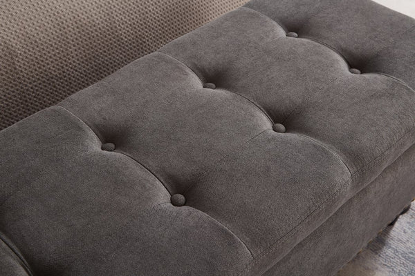 English Elm 59" Bed Bench Ottoman with Hidden Storage, Eucalyptus Wood Frame, Durable Linen Upholstery, 500lb Capacity Grey W1097124942