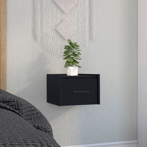 English Elm Boa Floating Nightstand Wall-Mounted Single Drawer Nightstand with Handle, Space-Saving Modern Shelf Design Black 17 L x 16 W x 5 H B200137816