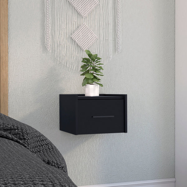 English Elm Boa Floating Nightstand Wall-Mounted Single Drawer Nightstand with Handle, Space-Saving Modern Shelf Design Black 17 L x 16 W x 5 H B200137816