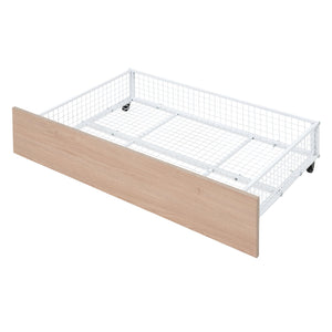 English Elm Full Triple Bunk Bed with Drawers and Built-in Desk Shelves, Space-Saving Metal & Wood Design for Families White SF000028AAK