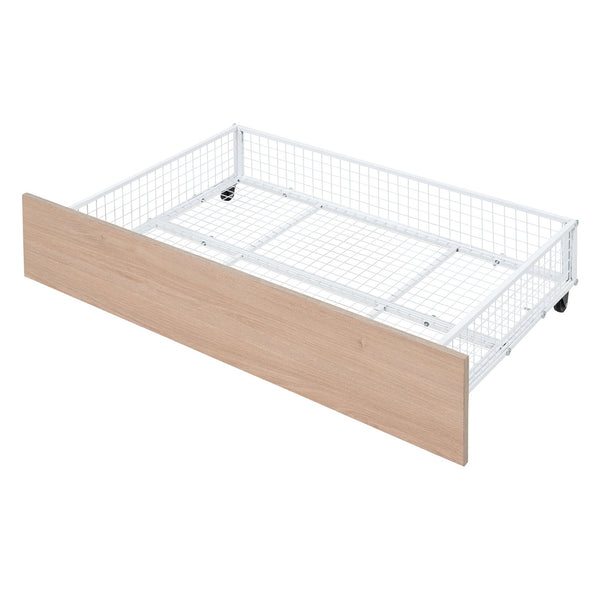 English Elm Full Triple Bunk Bed with Drawers and Built-in Desk Shelves, Space-Saving Metal & Wood Design for Families White SF000028AAK