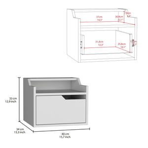 English Elm Busan Floating Nightstand with Single Drawer and Two-Tier Shelves for Wall-Mounted Modern Storage White 18 L x 17 W x 5 H B070137840