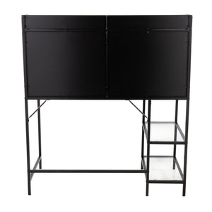 English Elm Geo Geo Tier Contemporary Glass Desk with Metal Frame and Storage Shelves for Modern Home Office Black B116135770