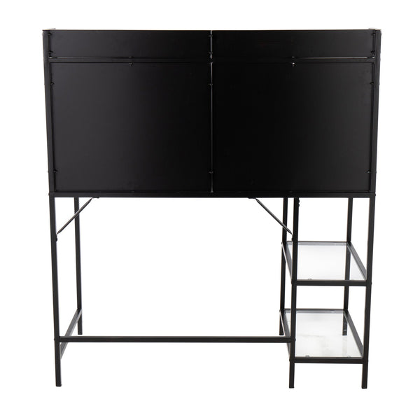 English Elm Geo Geo Tier Contemporary Glass Desk with Metal Frame and Storage Shelves for Modern Home Office Black B116135770