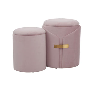 English Elm Dahlia Velvet Nesting Ottoman Set with Gold Accent — Glam Contemporary Duo, Removable Lid, Stylish Upholstery Pink B116135787