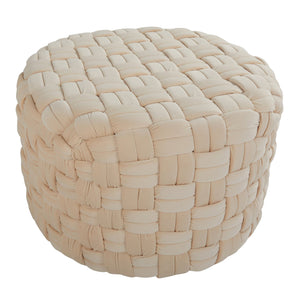 English Elm Braided Round Velvet Ottoman 24" by LumiSource — Stylish Braided Design, Foam-Padded Multiuse Seat Cream B116135819