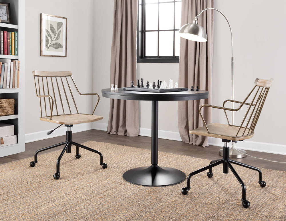 English Elm Preston Farmhouse Adjustable Office Chair - White Washed Wood Seat, Black Metal Frame, Spindle Back, Swivel B116135749