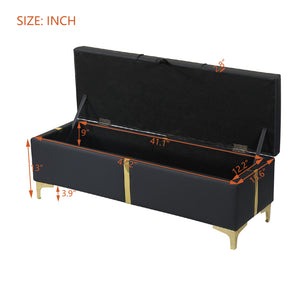 English Elm Elegant Upholstered Storage Ottoman Bench with Metal Legs - Plush Velvet Seat, Hidden Compartment, Modern Entryway Appeal Black 50 L x 16 W x 13 H N733P207788B