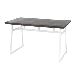 English Elm Geo Industrial Dining Table – Vintage White Metal Frame with Espresso Wood-Pressed Bamboo Top, Seats 4 (54") B116135694