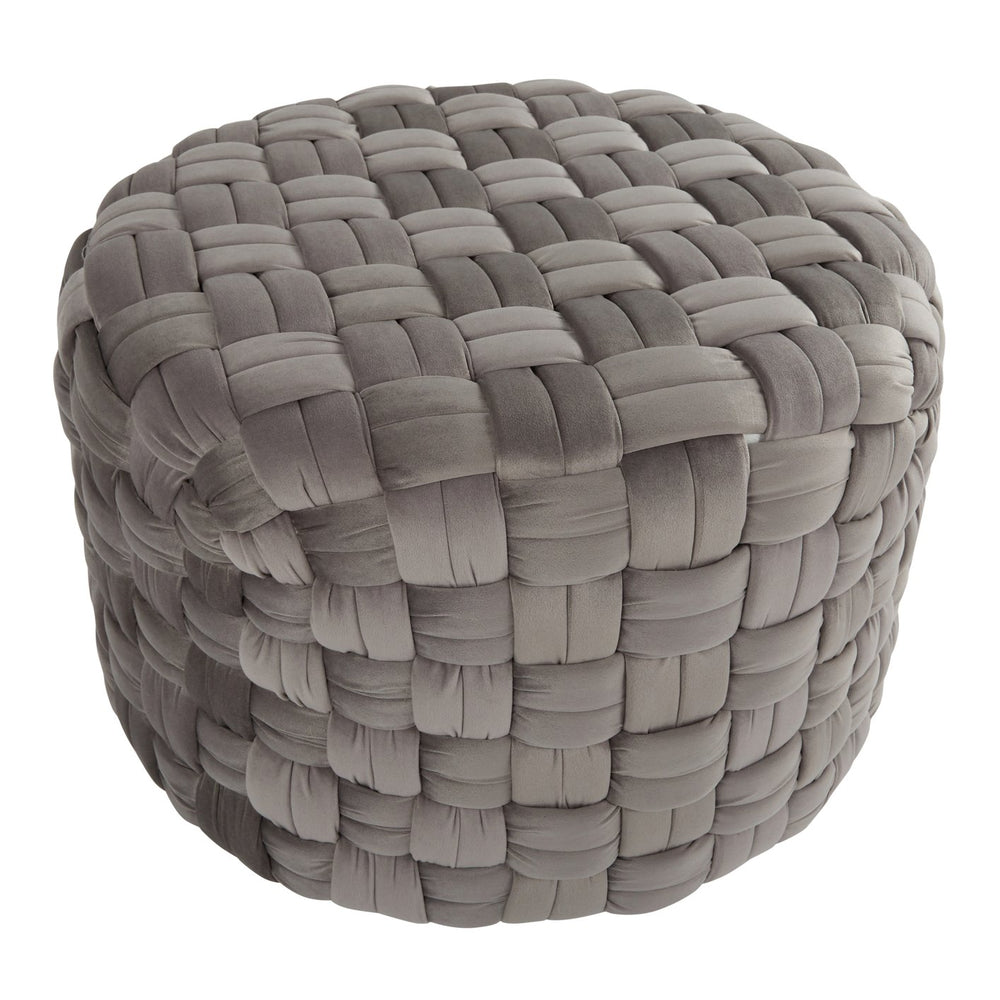 English Elm Braided Round Velvet Ottoman 24" by LumiSource — Stylish Braided Design, Foam-Padded Multiuse Seat Grey B116135820