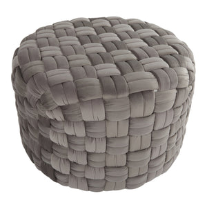 English Elm Braided Round Velvet Ottoman 24" by LumiSource — Stylish Braided Design, Foam-Padded Multiuse Seat Grey B116135820