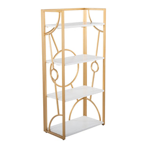 English Elm Constellation Gold Metal and Wood Bookcase — Contemporary Four Open Shelves, Sturdy MDF Frame, 26H White B116135716