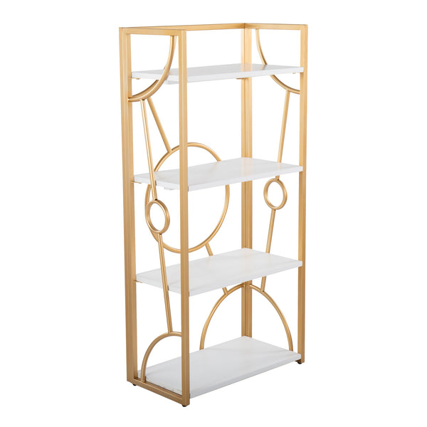 English Elm Constellation Gold Metal and Wood Bookcase — Contemporary Four Open Shelves, Sturdy MDF Frame, 26H White B116135716