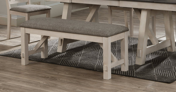 English Elm Cottage Two-Tone Upholstered Dining Bench 48" Chalk Gray Seat Wooden Frame Comfort Seat Durable B011135937