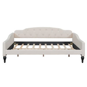 English Elm Full Full Size Upholstered Tufted Daybed in Beige Linen with Wingback Silhouette, Foam-Padded Glam GX001325AAA