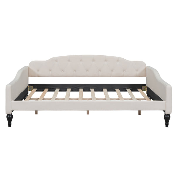 English Elm Full Full Size Upholstered Tufted Daybed in Beige Linen with Wingback Silhouette, Foam-Padded Glam GX001325AAA