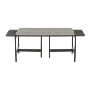English Elm Chloe Modern Two-Seat Bench in Grey Fabric with Black Metal Frame & Distressed Wood Accents by LumiSource B116135592