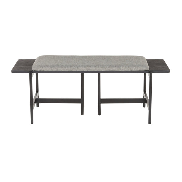 English Elm Chloe Modern Two-Seat Bench in Grey Fabric with Black Metal Frame & Distressed Wood Accents by LumiSource B116135592