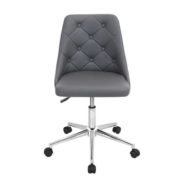 English Elm Marche Grey Faux Leather Office Chair — Adjustable Height, 360° Swivel, Button Tufted Backrest, Chrome Base B116135732