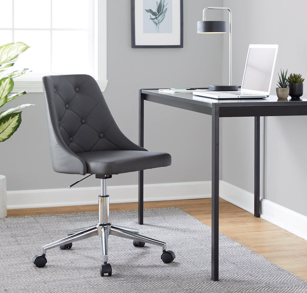 English Elm Marche Contemporary Swivel Task Chair In Grey Faux Leather With Chrome Base For Ultimate Comfort B116135737