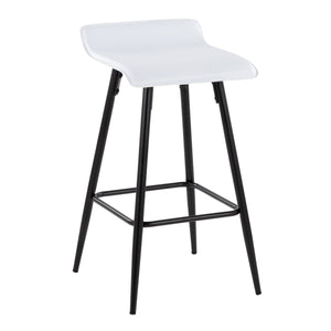 English Elm Ale 26" Contemporary Counter Stool Set of 2 in White Faux Leather, Black Steel Frame, Low Back Comfort B116135548
