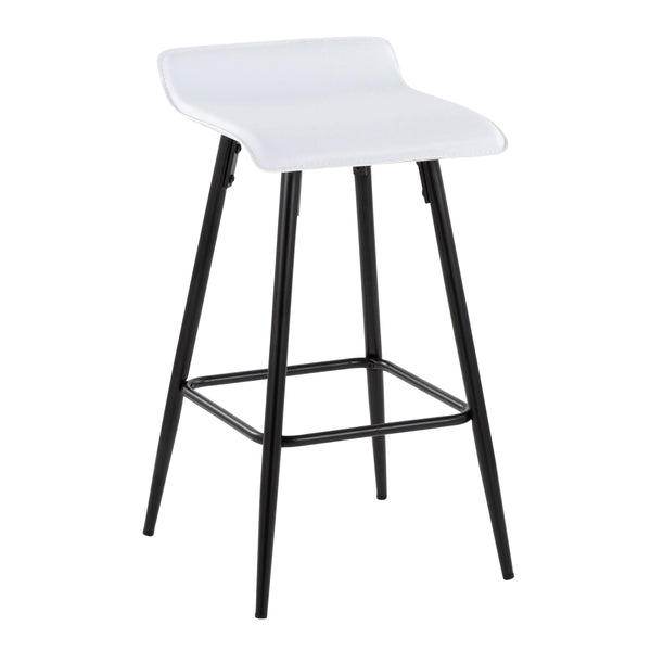 English Elm Ale 26" Contemporary Counter Stool Set of 2 in White Faux Leather, Black Steel Frame, Low Back Comfort B116135548