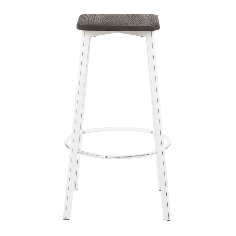 English Elm Clara Industrial Square Barstools - Vintage White Metal & Espresso Bamboo, Set Of 2 For Chic Spaces B116135584