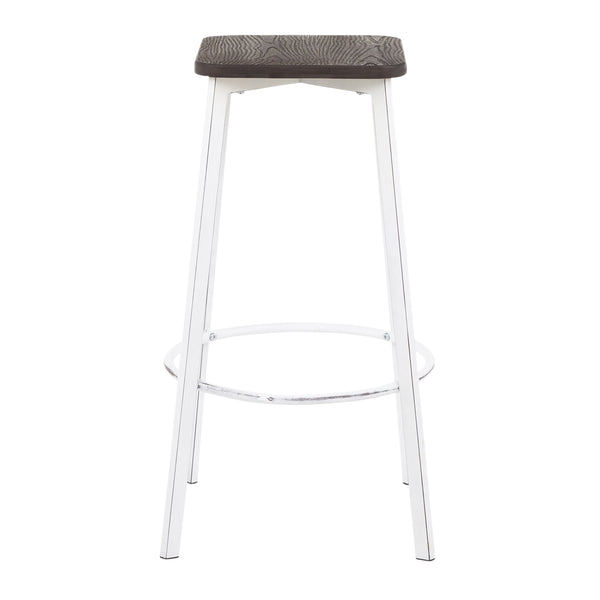 English Elm Clara Industrial Square Barstools - Vintage White Metal & Espresso Bamboo, Set Of 2 For Chic Spaces B116135584