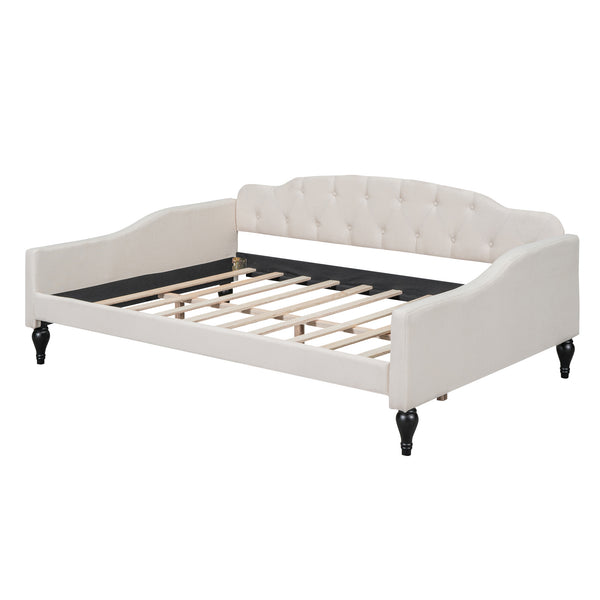 English Elm Full Full Size Upholstered Tufted Daybed in Beige Linen with Wingback Silhouette, Foam-Padded Glam GX001325AAA
